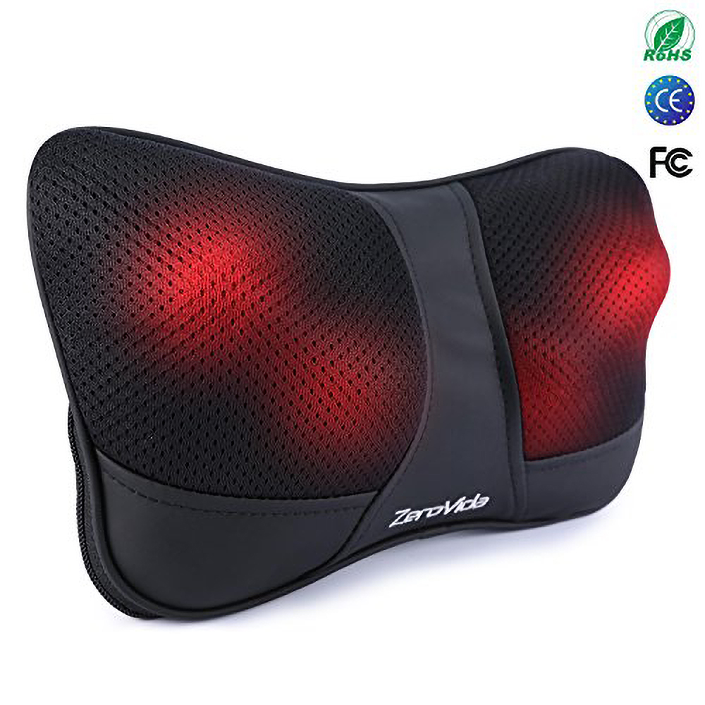 ZeroVida Shiatsu Electric Massager Heat Kneading Pillow Therapy for Shoulder Neck Back Sore Muscles Idea for Home and Office Use